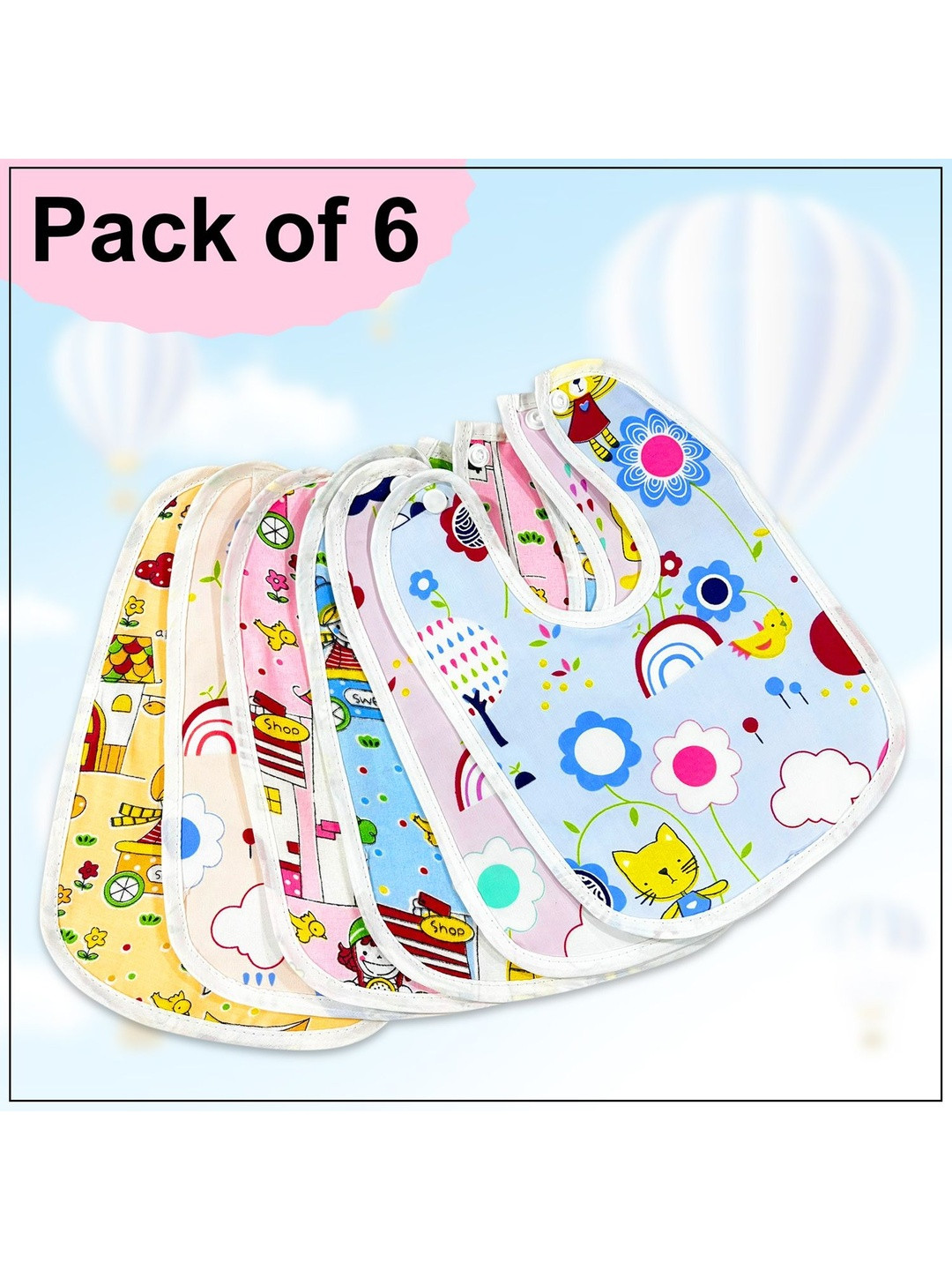 DESNUDA Kids Pack of 6 Cute Print ,Waterproof, Adjustable & Washable Bibs