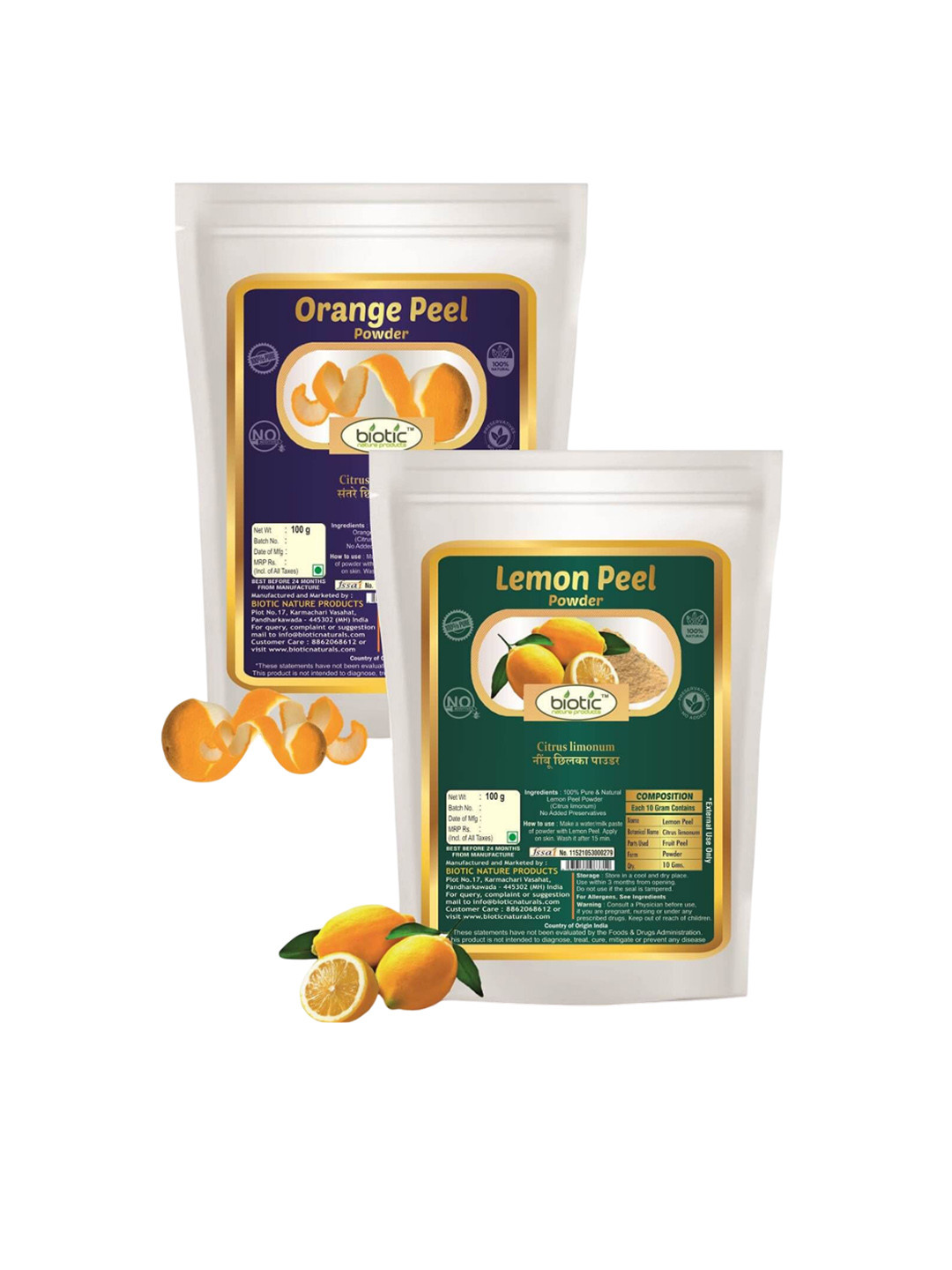 Biotic Set Of 2 Orange Peel & Lemon Peel Powder Face Mask- 100 g Each