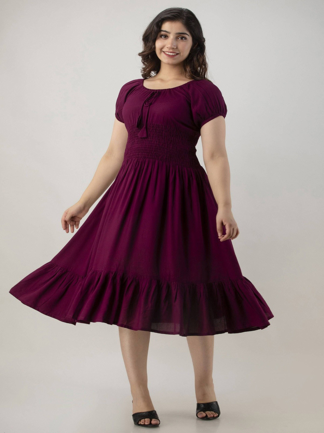 NEW ICON COLLECTION Women Puff Sleeve Smocked Fit & Flare Dress