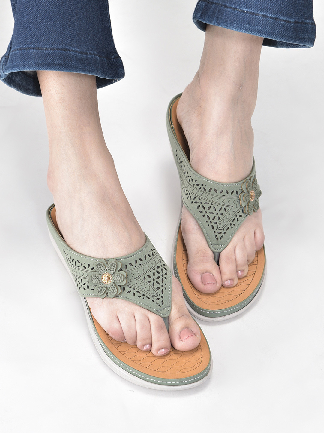 FAUSTO Women Floral Bloom Embellished Orthopedic Flats With Arch Support