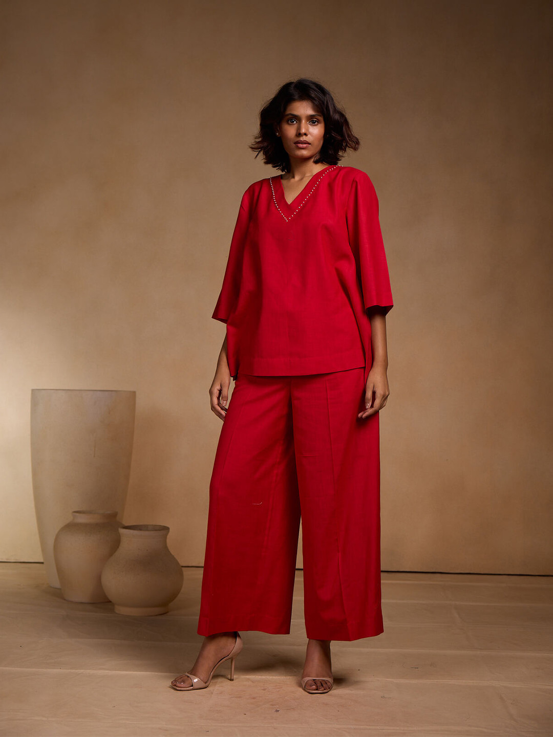 Chhaya Gandhi Design Studio Women Three-Quarter Sleeves V Neck Top