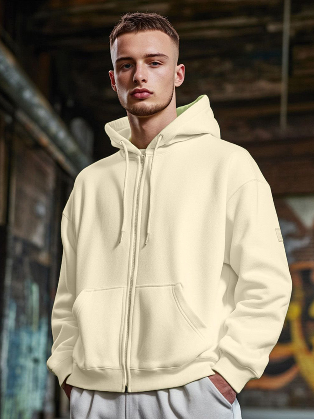 NOBERO Men Hooded Zipper Front-Open Sweatshirt