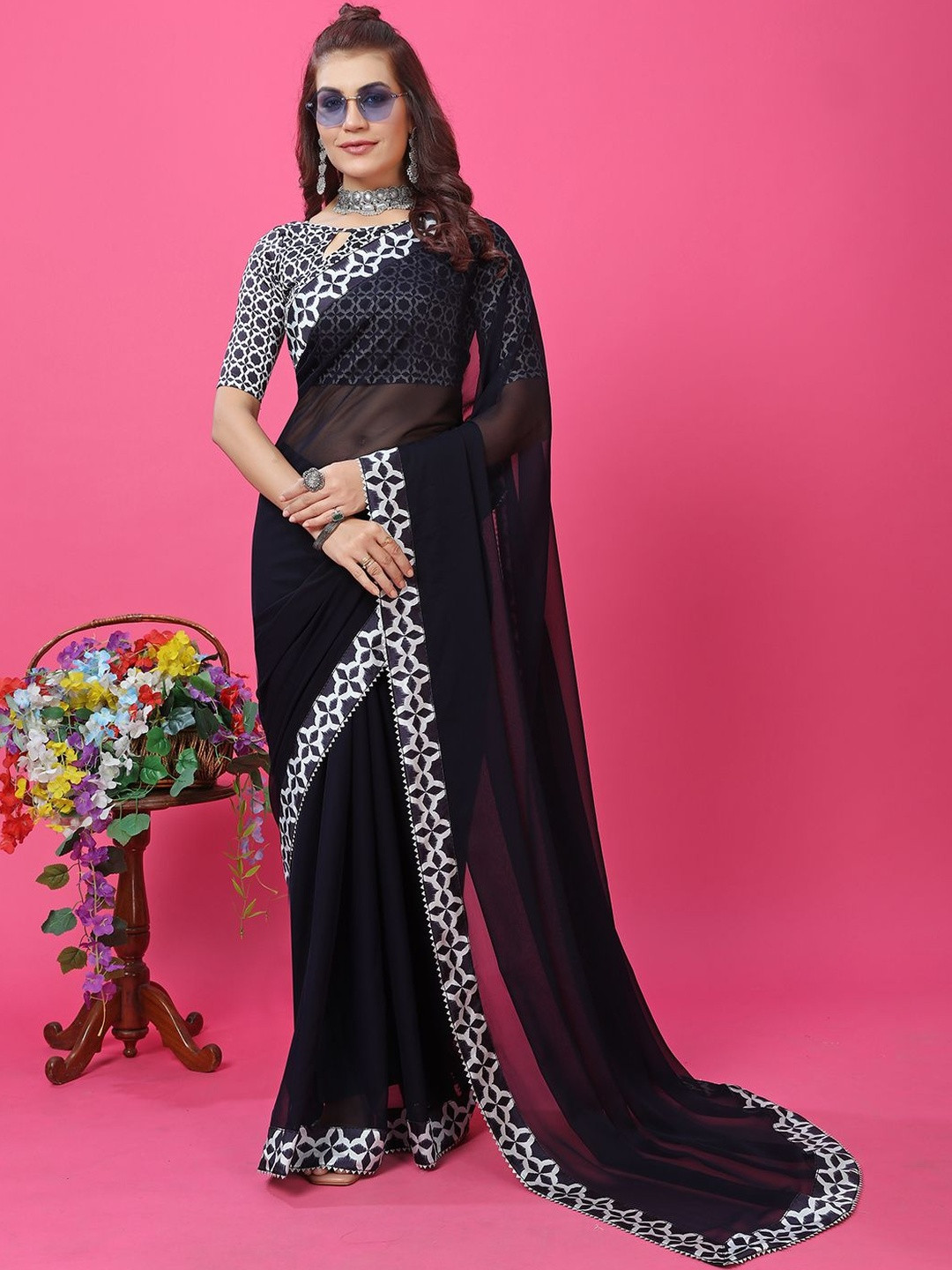 Prettyage Poly Georgette Fusion Banarasi Saree