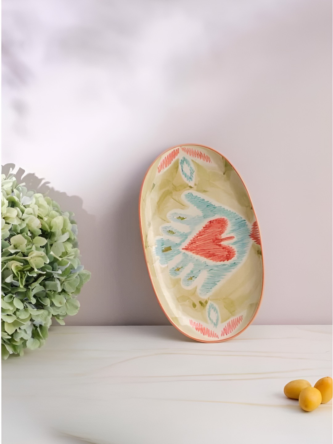 FREEDOM TREE Orange-Colored & Green Freedom Folk Printed Ceramic Kebab Serving Tray