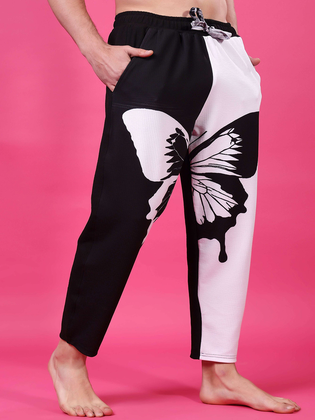 YELLOW TREE Men Butterfly Printed Mid Rise Lounge Pants