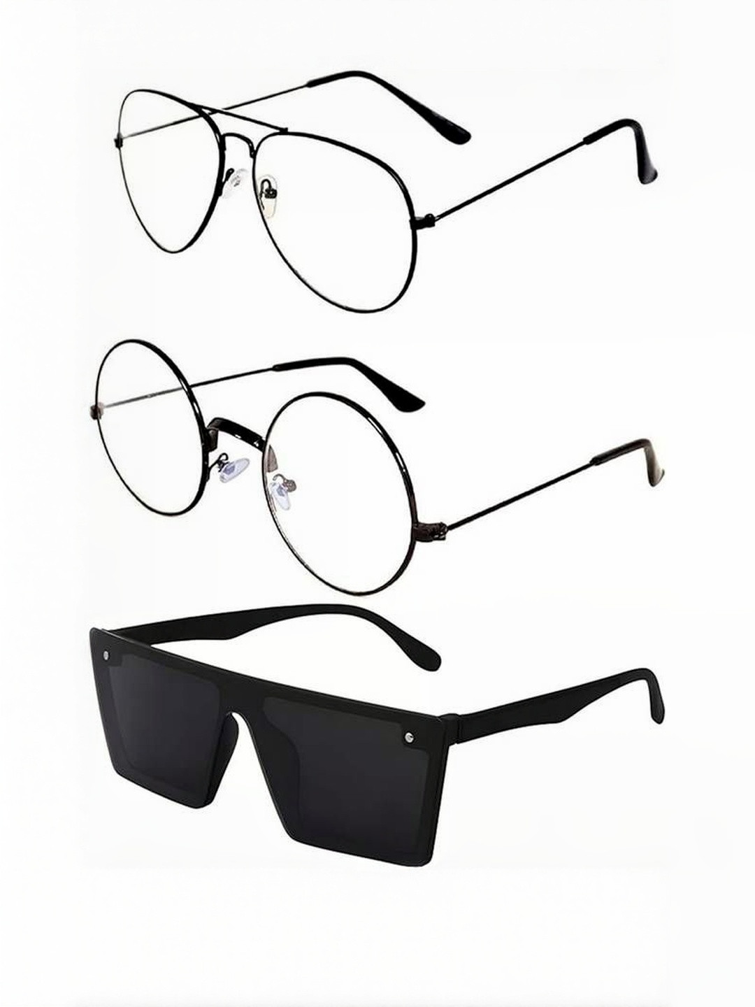 Arzonai Adult Pack Of 3 Black & Clear Glass Sunglasses