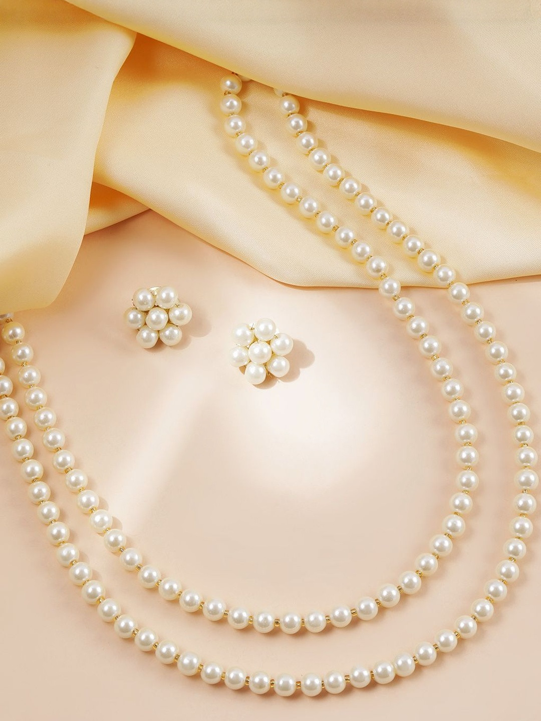 DressBerry Women Pearls Beaded Double Line Jewellery Set