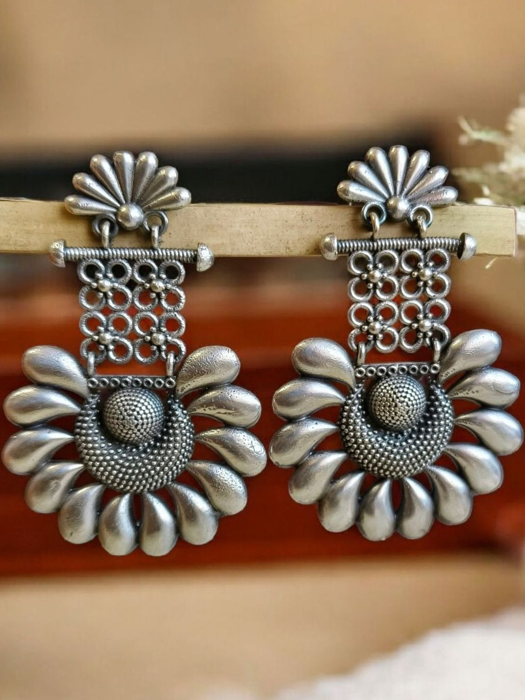 Rovlina Silver-Plated Brass Teardrop Shaped Earrings