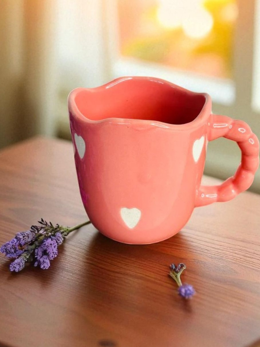 Eleven To Eleven Decor Pink Ceramic Printed Dishwasher and Microwave Safe Cups