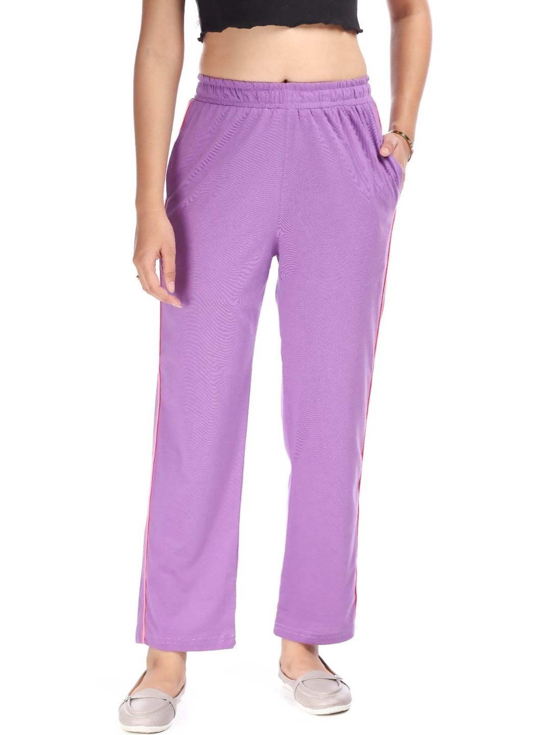 E-MAX Women Lavender Solid Track Pants