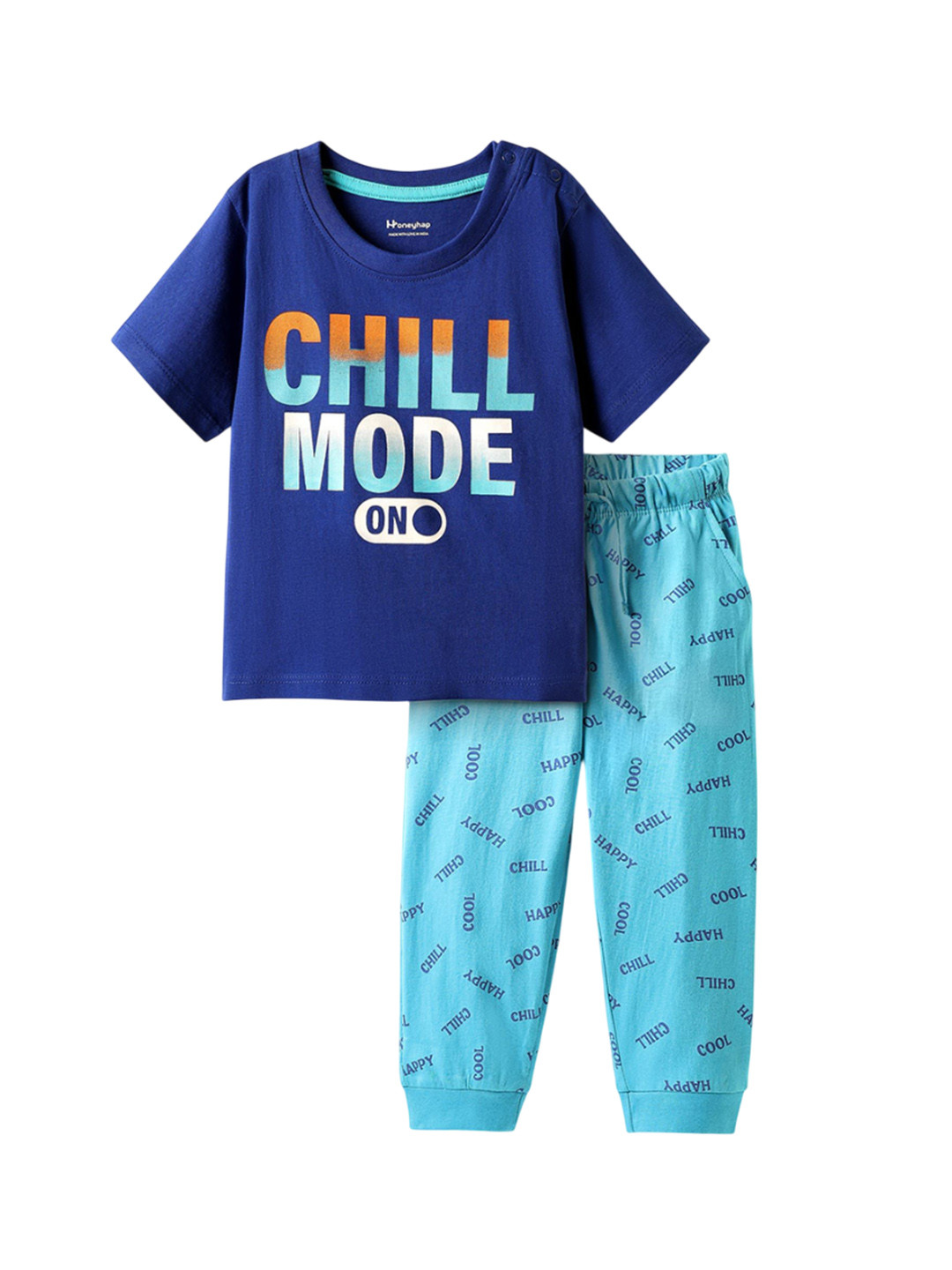 Honeyhap Boys Text Print Pure Cotton Half Sleeves T-shirt with Joggers Night Suit