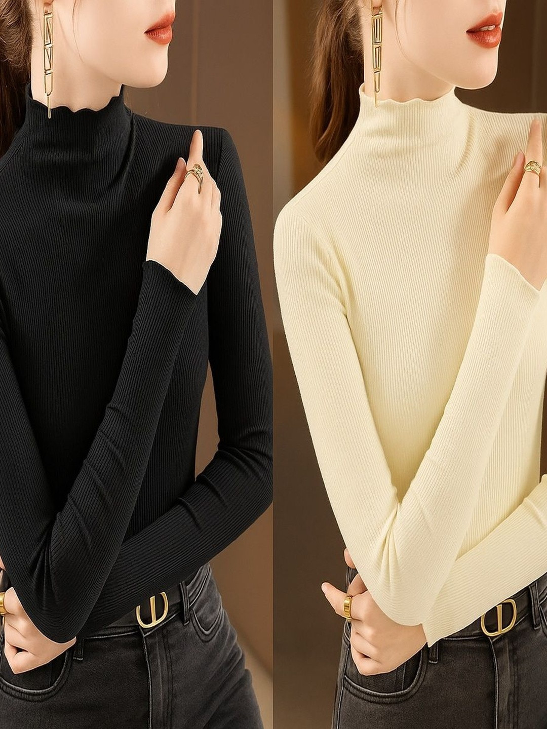 WANQUILA Women 2 High Neck Slim Fit T-shirt