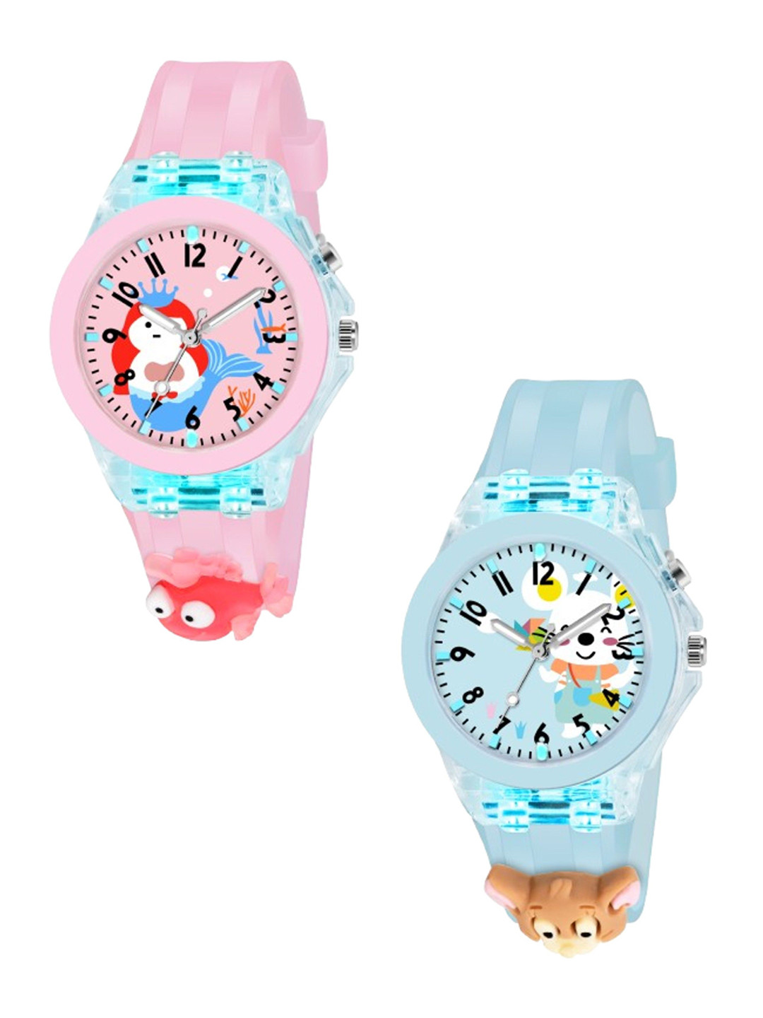 FROZIL Kids Pack Of 2 Printed Dial & Straps Analogue Watches Pink Fish-Sky Stuart
