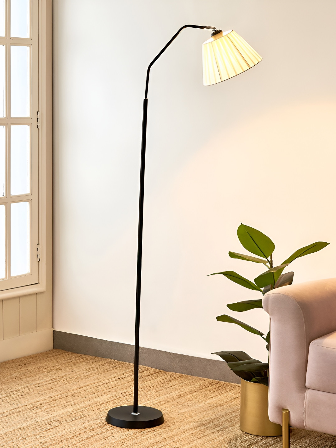 Home Centre Melody Bone White & Black Textured Metal Frustum Shaped Floor Lamp