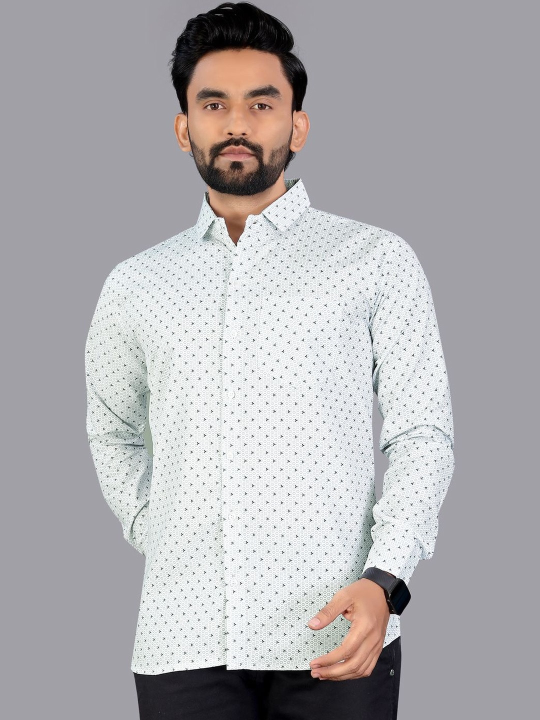 ISUEL FAB Men Micro Ditsy Printed Spread Collar India Slim Fit Cotton Casual Shirt