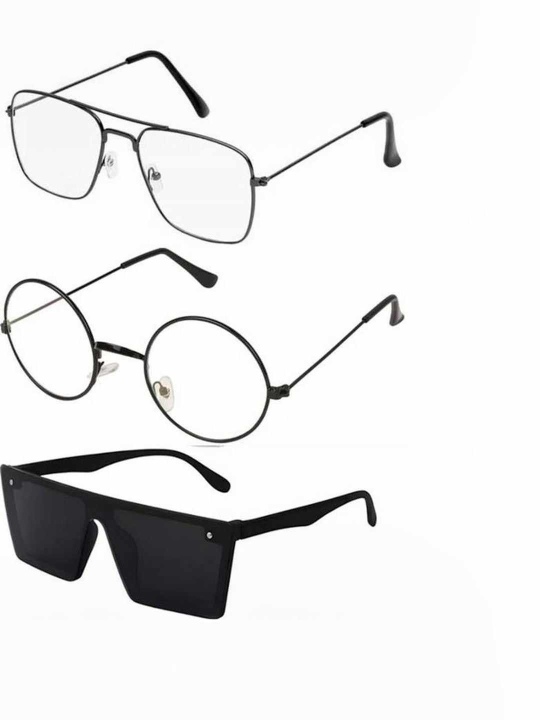 Arzonai Unisex 3 Pcs Black Lens & Black Square Sunglasses With UV Protected Lens