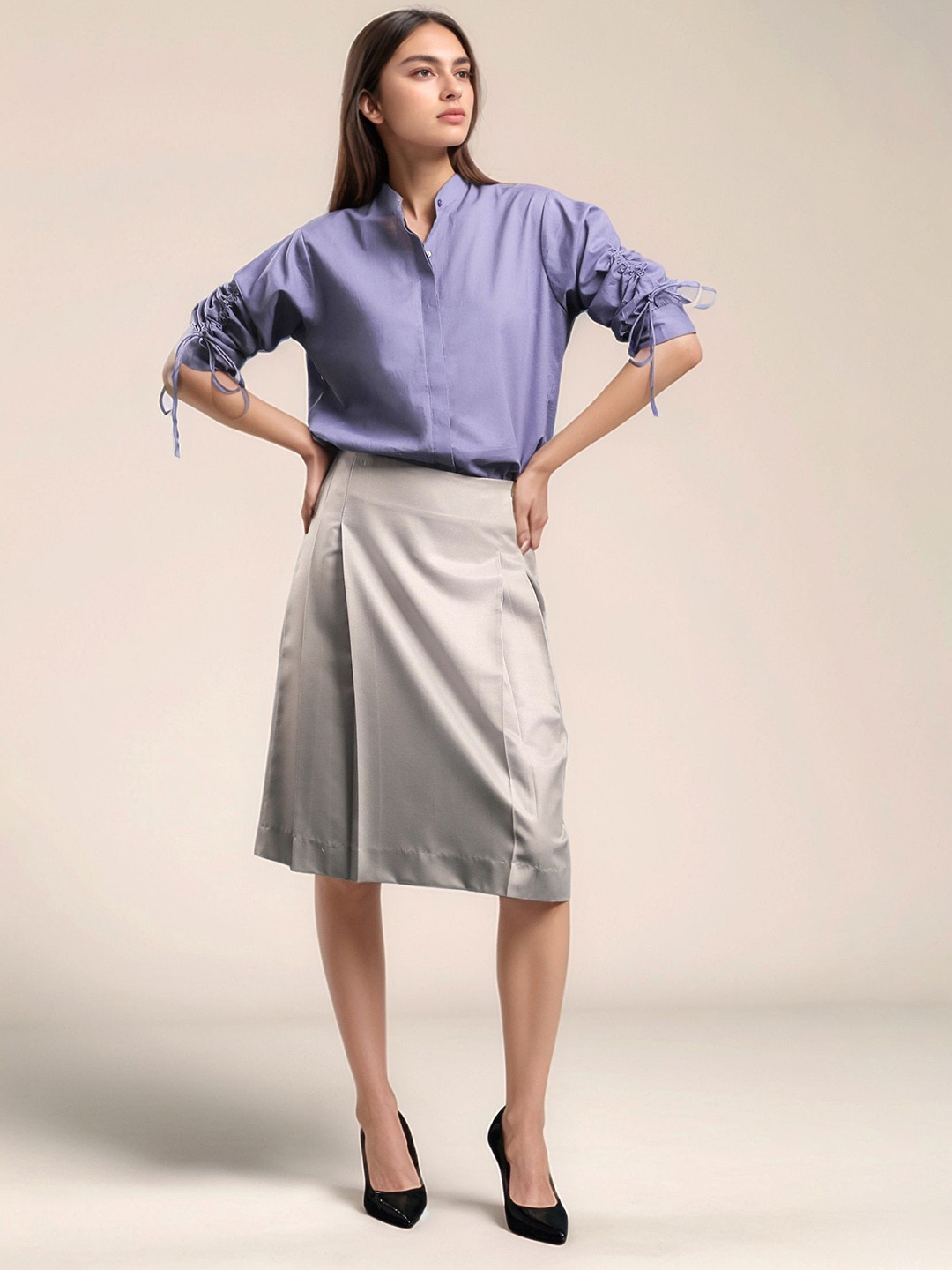 Dheeraj Sharma Women A-Line Knee Length Front Pleated Skirt