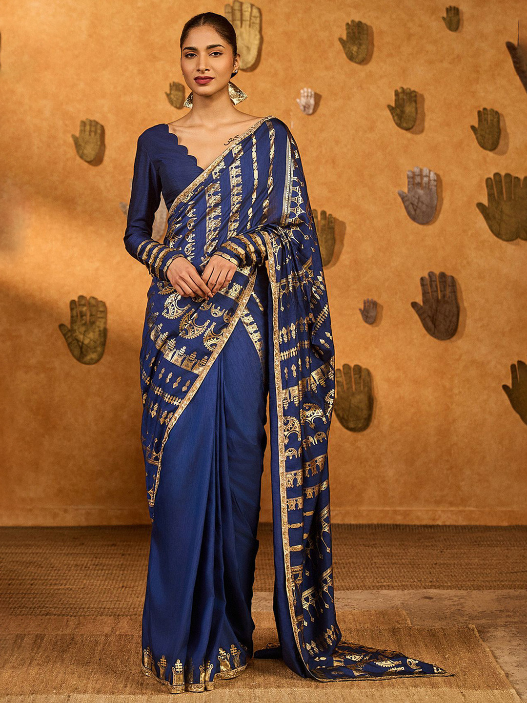 Masaba Saphire Midas Touch Ethnic Motifs Printed Sequinned Raw Silk Saree