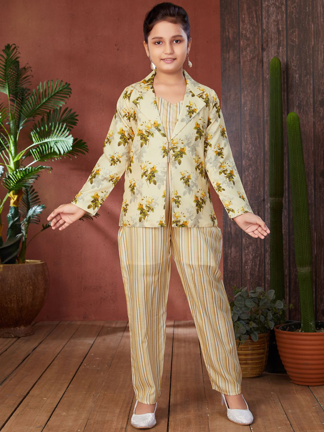 BAESD Girls Party Wear Lemon Colour Floral Print Cotton Co-ord Set