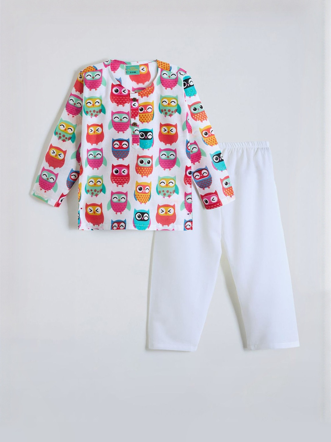 Hopscotch Boys Owl Printed Cotton T-Shirt And Pyjama Night suit