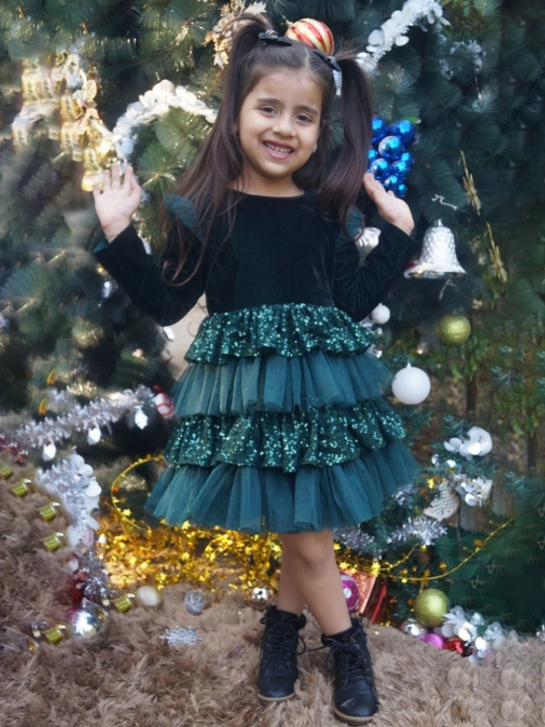 Divalicious Girls Embellished Sequined Layered Fit and Flare Dress