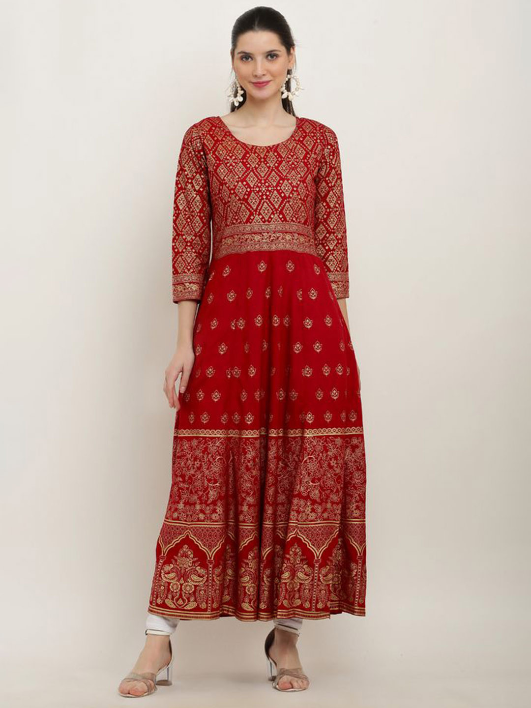 MANGGO Women Ethnic Motifs Printed Round Neck Fit & Flare Maxi Dress