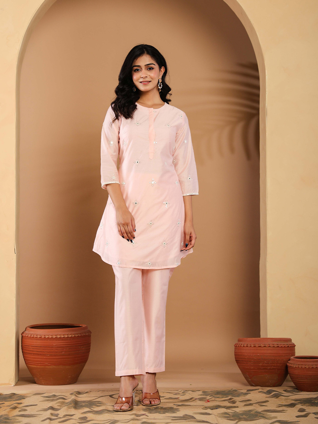 KASYA Embroidered Round Neck Tunic With Trousers