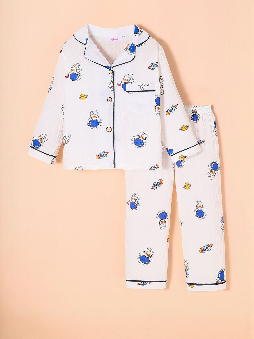 Hopscotch Boys Space Astronaut Printed Shirt & Pyjama Night suit
