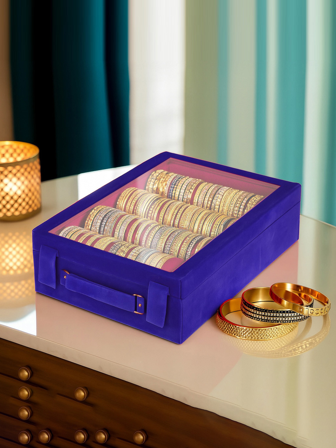 RUBOXA Blue & Transparent 4 Rod Bangle Box