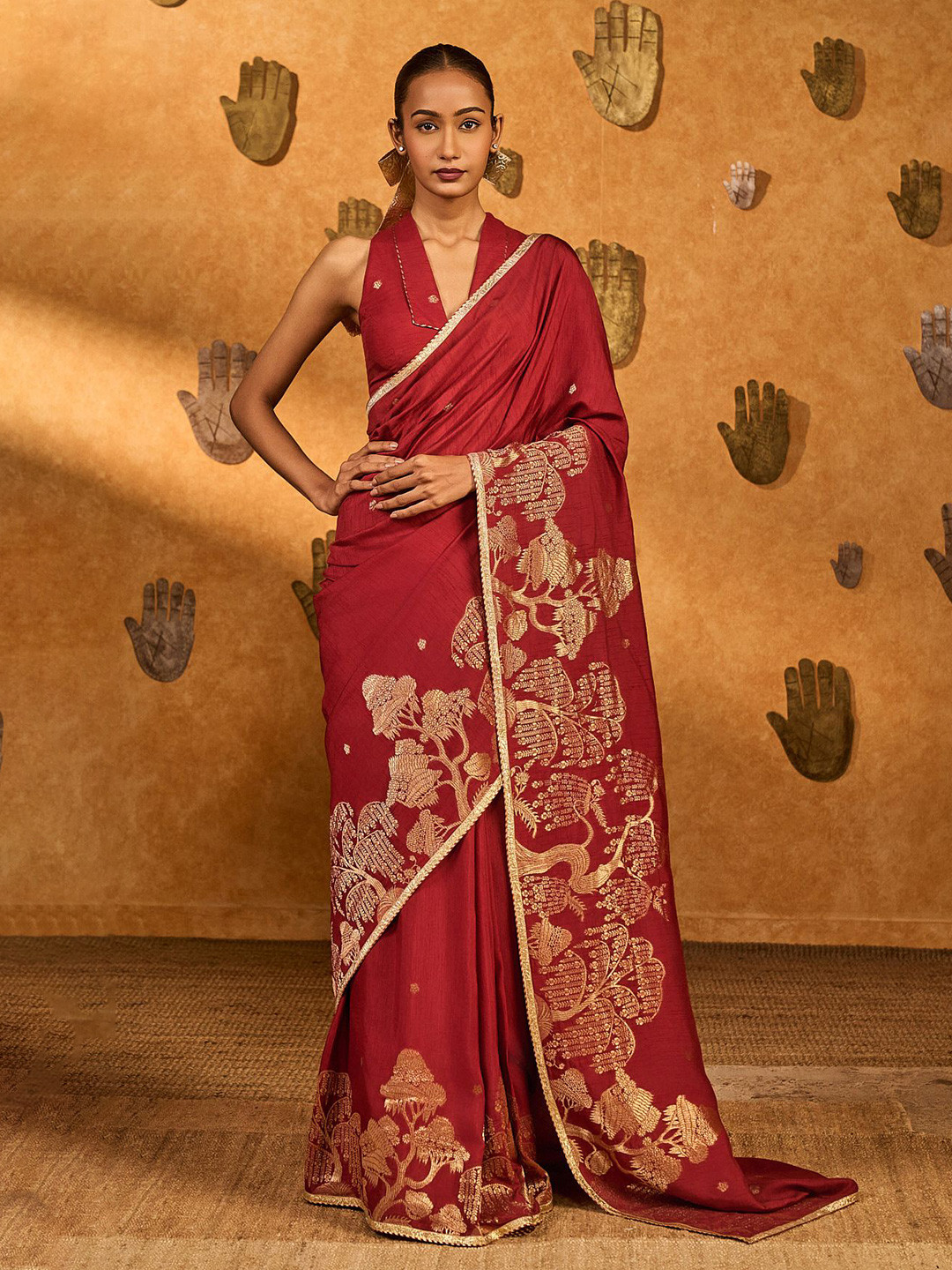 Masaba Women Red Zen Saree With Blouse Piece