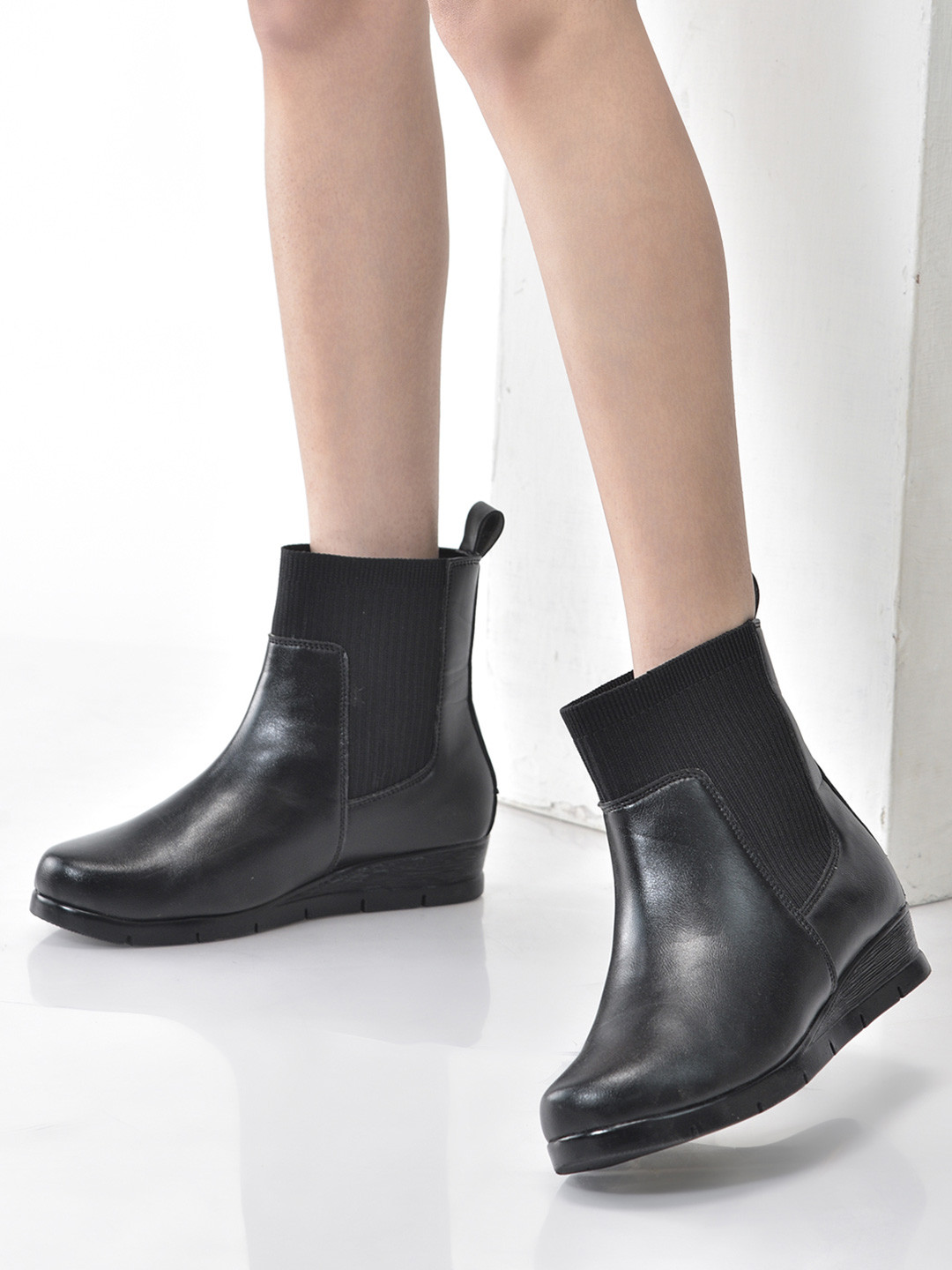 FAUSTO Women Mid-Top Wedge Chelsea Boots