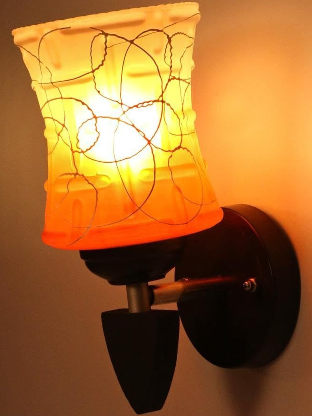 1ST TIME Orange & Black Colourblocked Glass Cylinder Shaped Wall Lamp