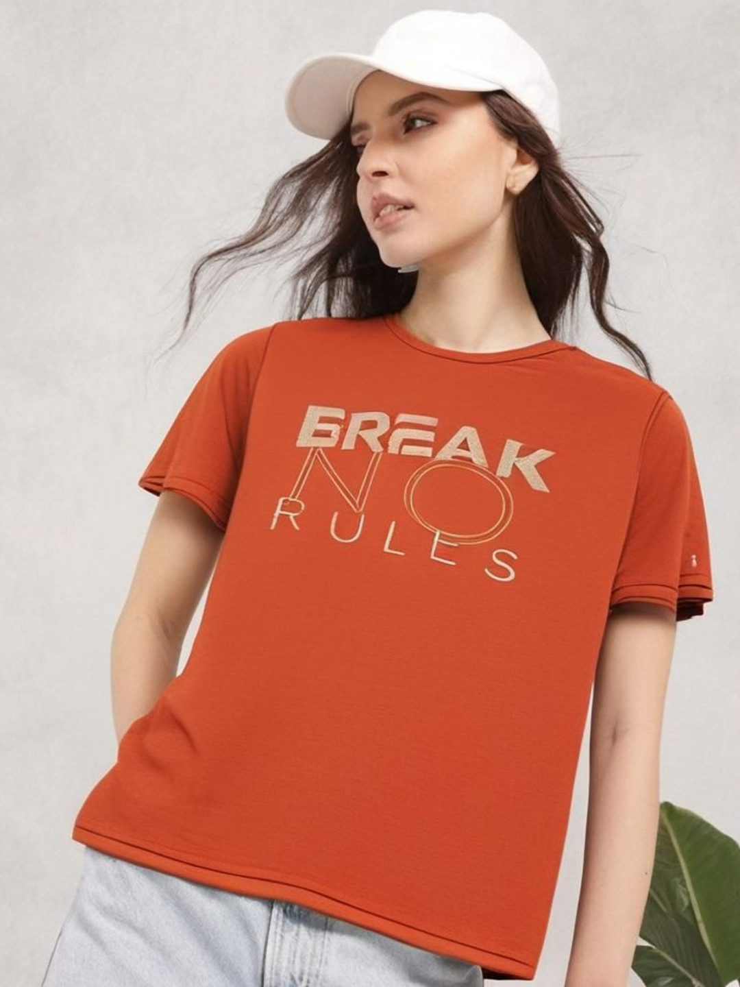 MACK JONNEY Women Typography Printed Round Neck Cotton T-shirt