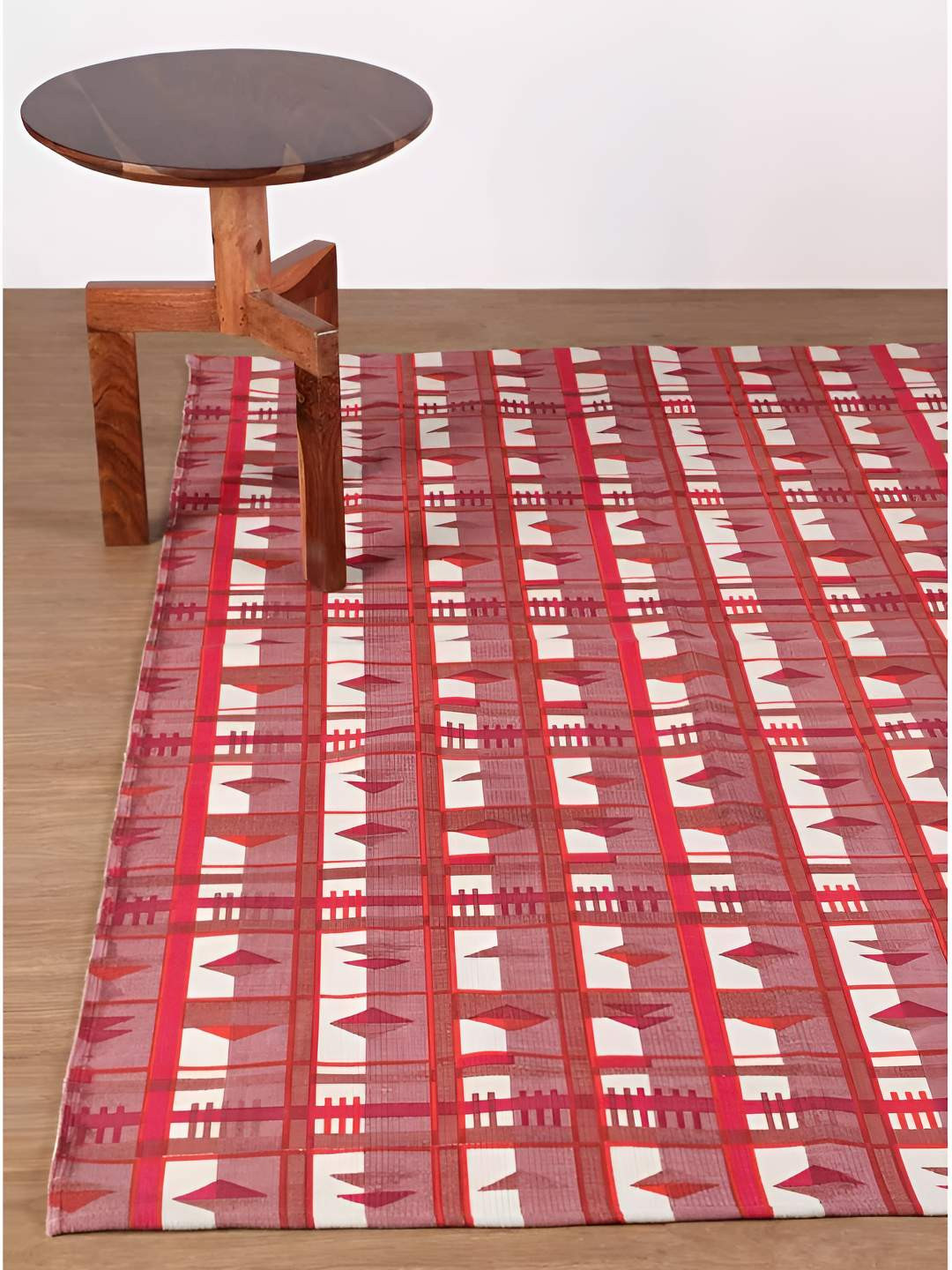 FREEDOM TREE Red & White Printed Pure Cotton Dhurrie Rug