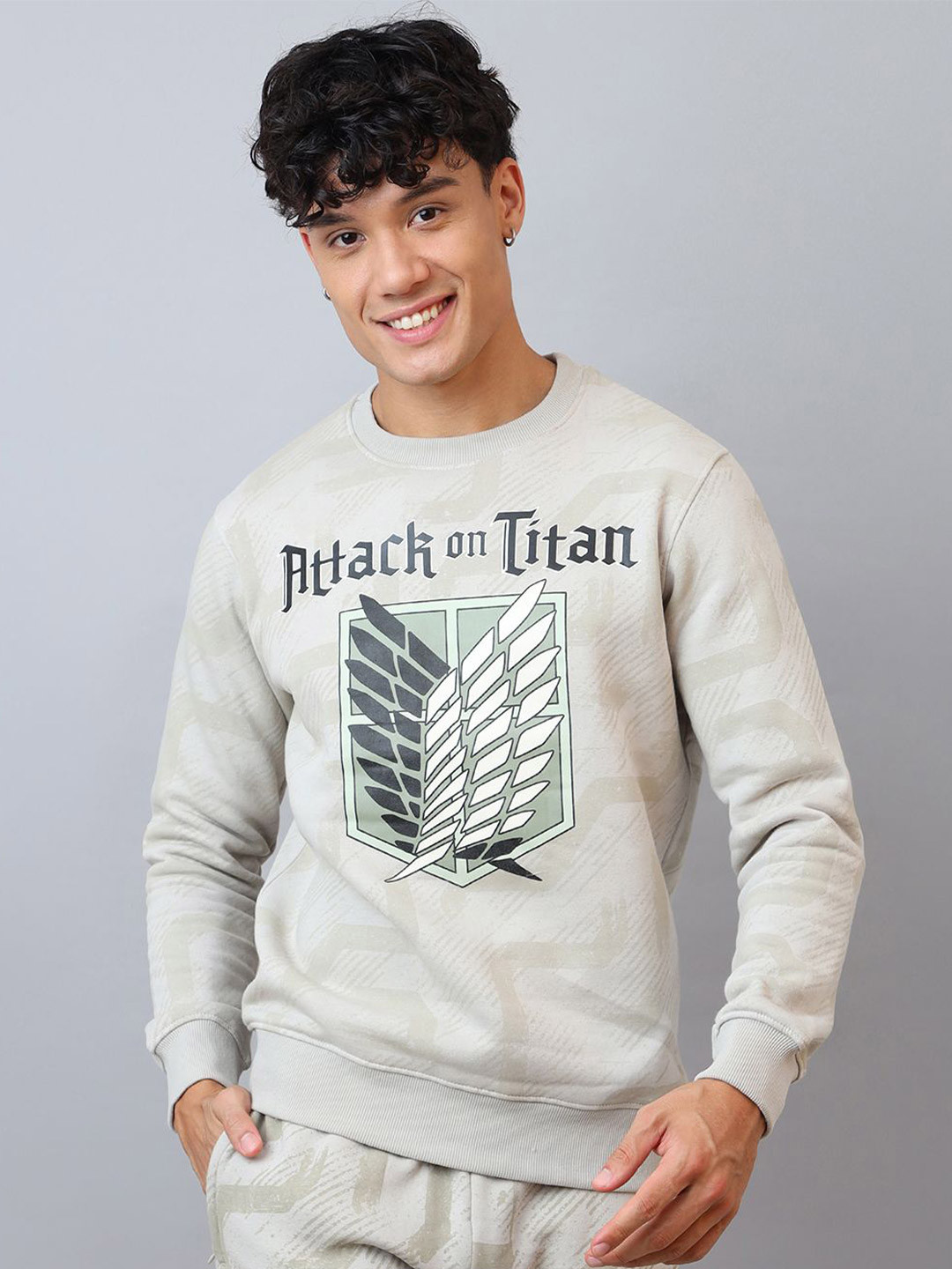 Free Authority Men Attack On Titan Printed Regular Fit Sweatshirt