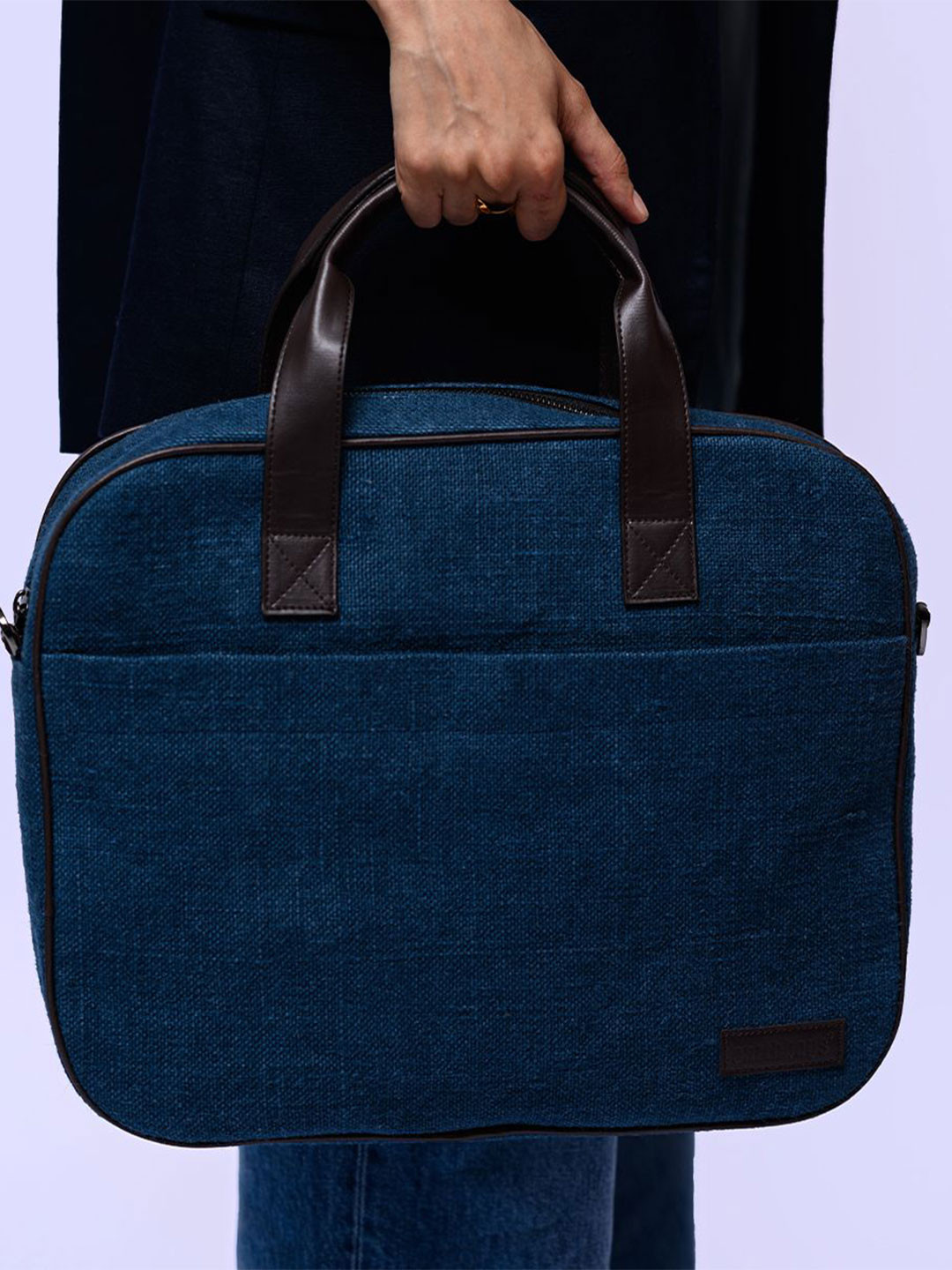 earthbags Blue Solid Soft Jute Laptop Casual Satchel Bag