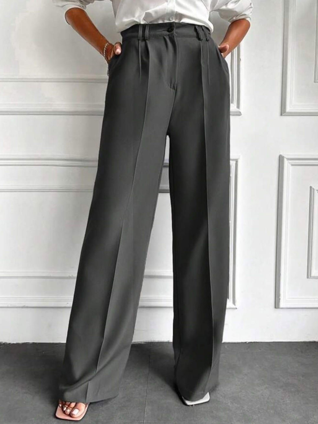 Next One Women Smart Wide Leg High-Rise Easy Wash Pleated Korean Pants