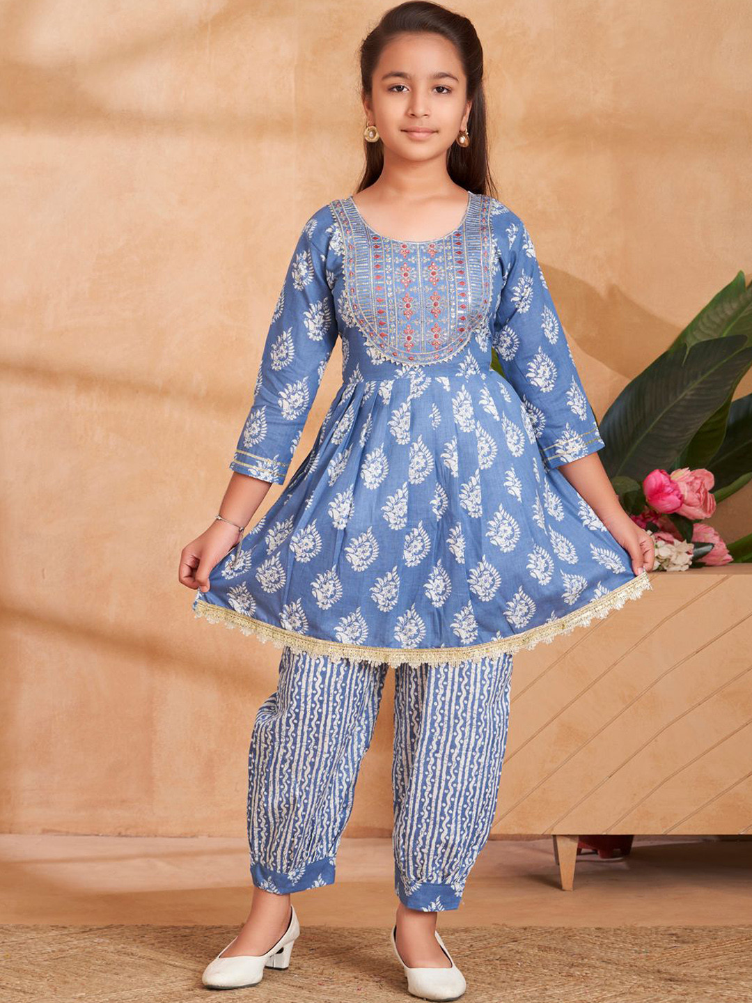 BAESD Girls Pure Cotton Embroidery Kurti & Patiala Set