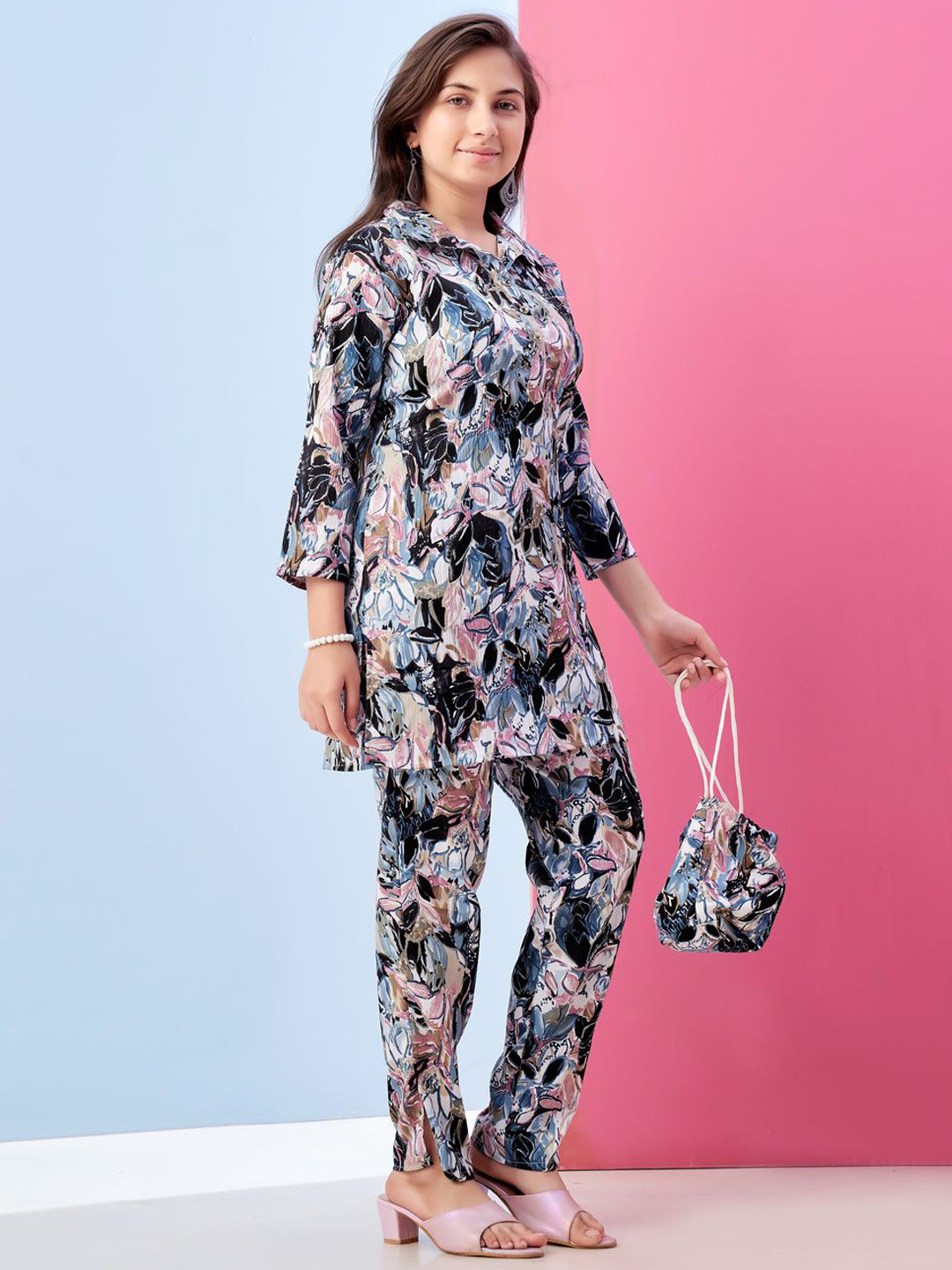 BAESD Girls Floral Print Polyester Co-ord Set