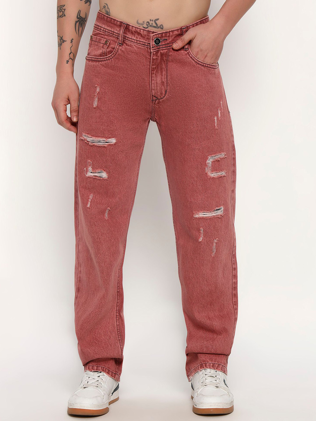 AAAIDEC Men Regular Fit Mid-Rise Low Distress Stretchable Jeans