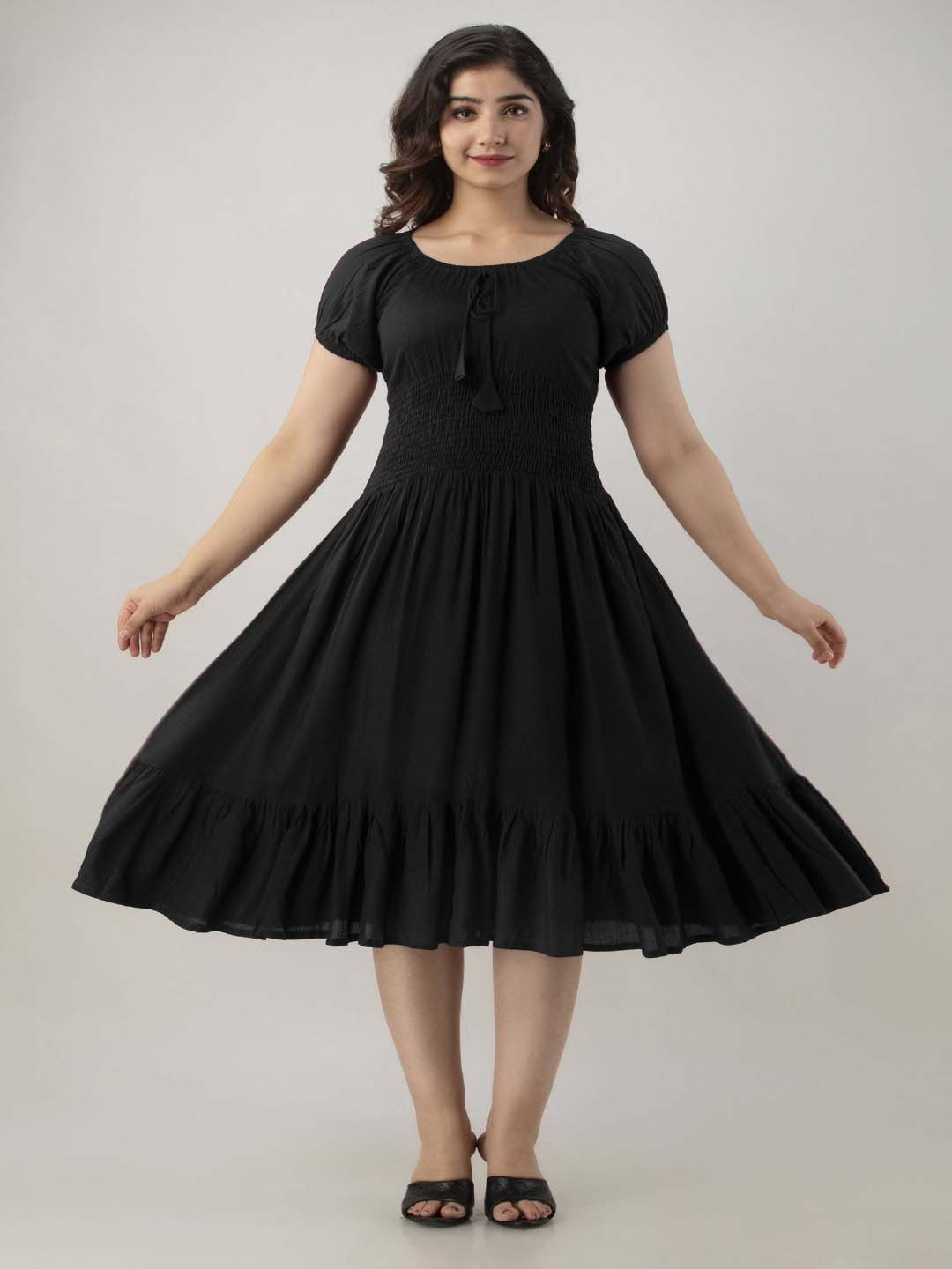 NEW ICON COLLECTION Women Puff Sleeve Fit & Flare Midi Dress