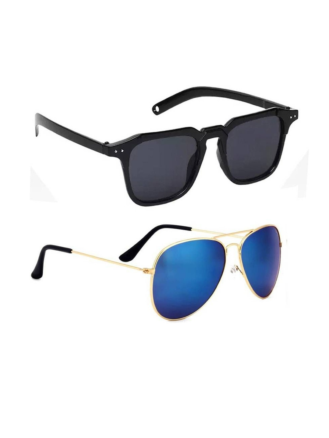 Arzonai Unisex Black Pack of 2 Lens & Black Square Sunglasses with with UV Protected Lens