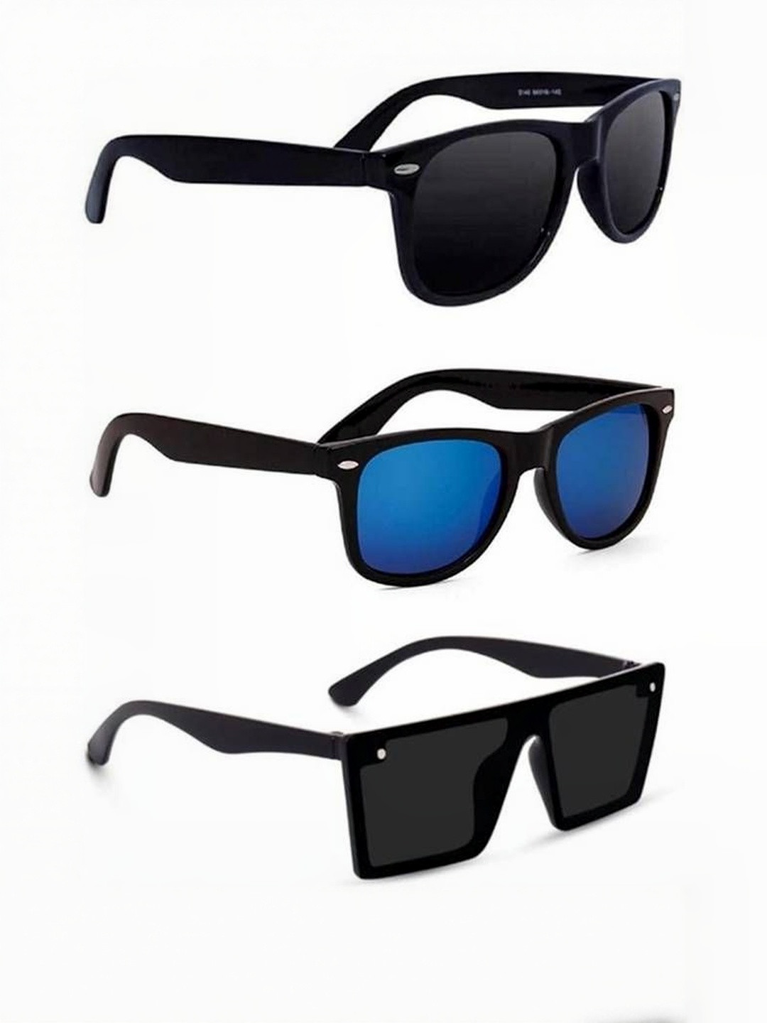 Arzonai Unisex Pack of 3 Black Frame Square Sunglasses