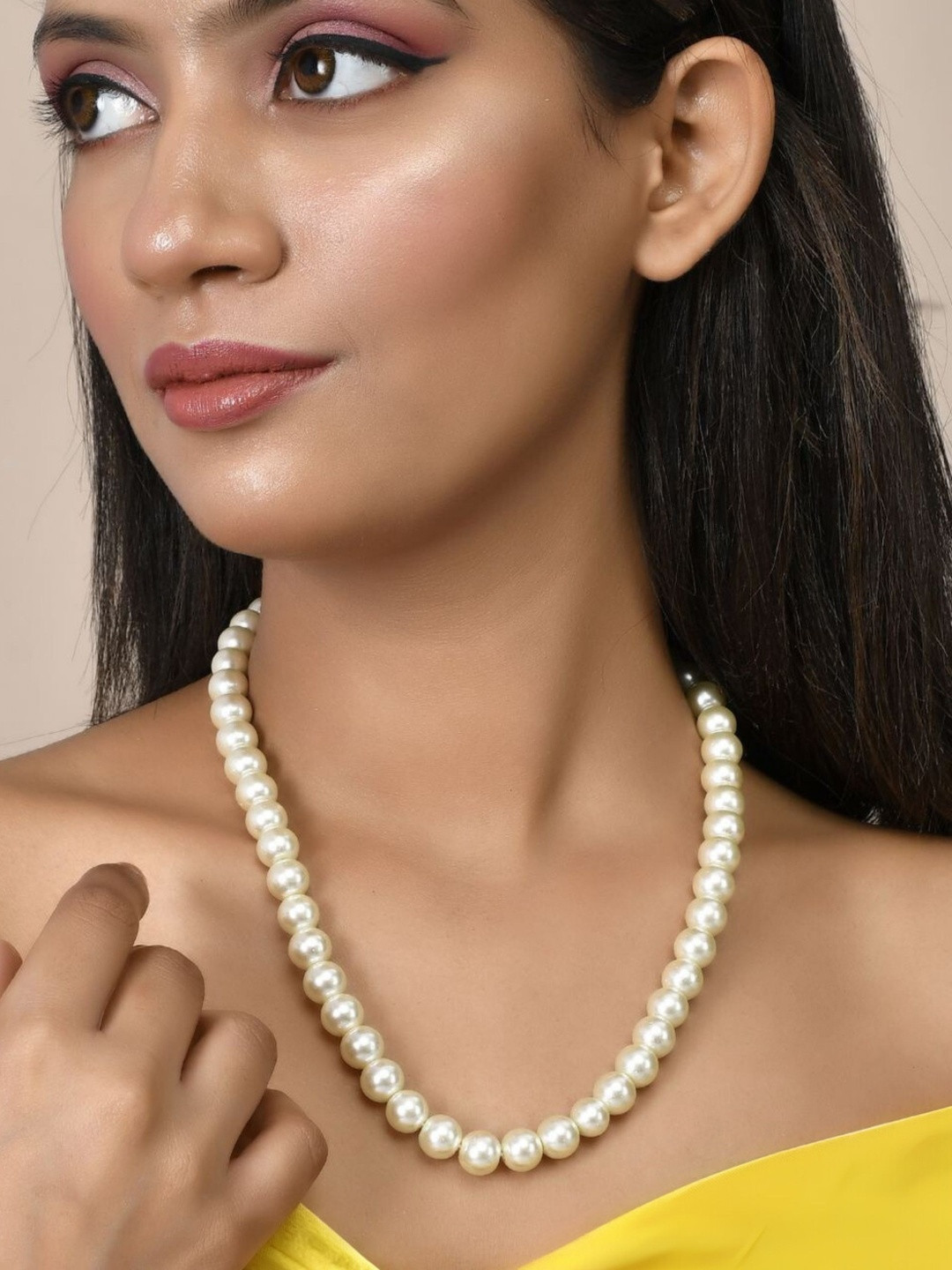 DressBerry Women Gold-Plated Pearls Beaded Single Line Necklace