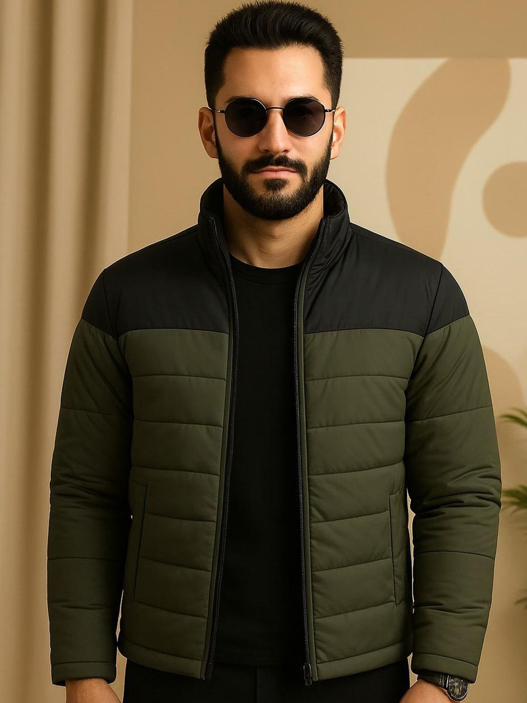 RENUOVO Colourblocked Stand Collar Puffer Jacket