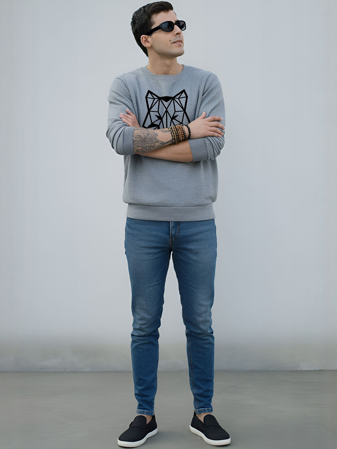 Moda Rapido Men Grey Melange Graphic Printed Sweatshirts