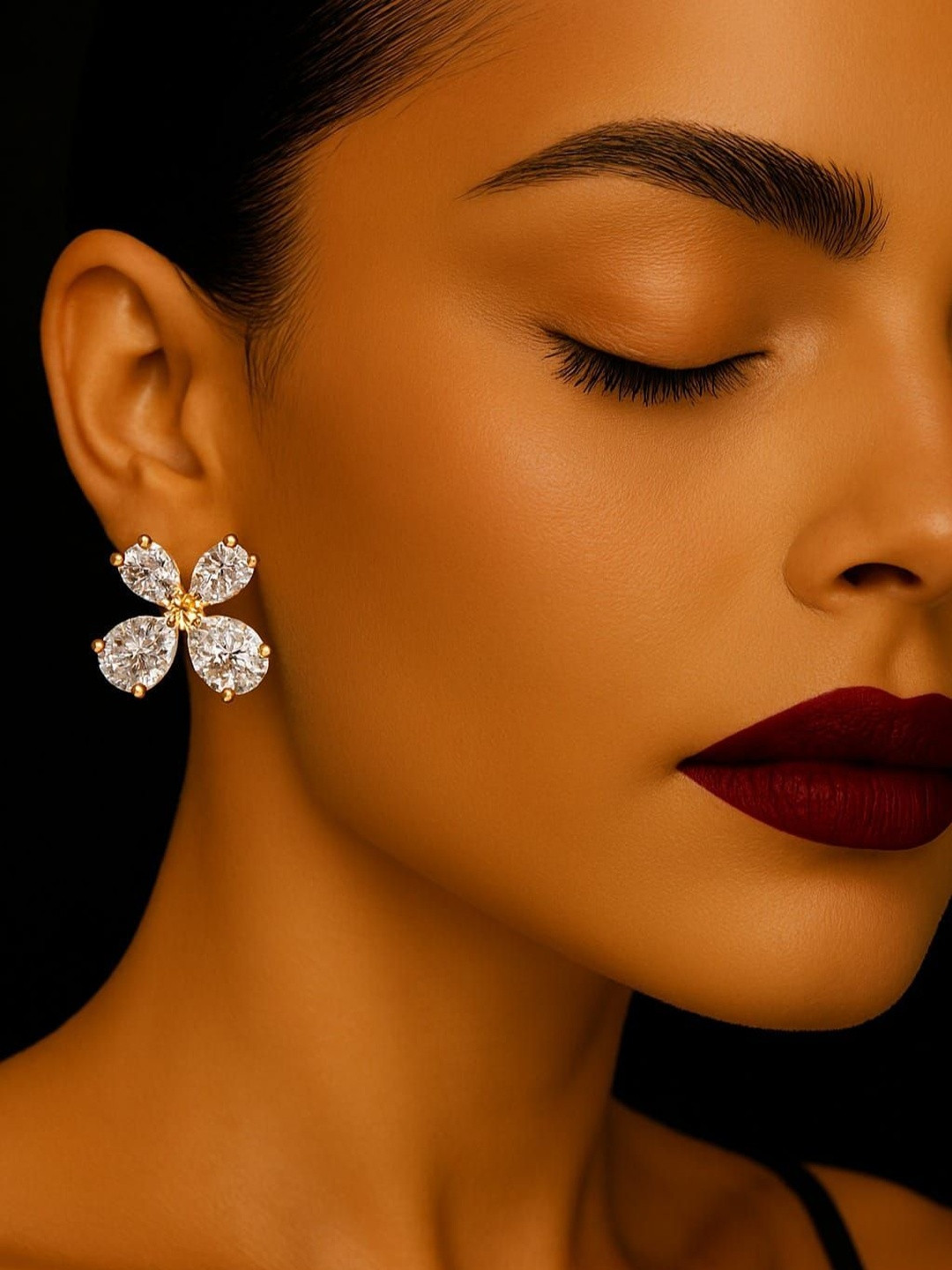 NEW AMBAJI ART JEWELLERY Rose Gold-Plated & White Brass American Diamond Earrings