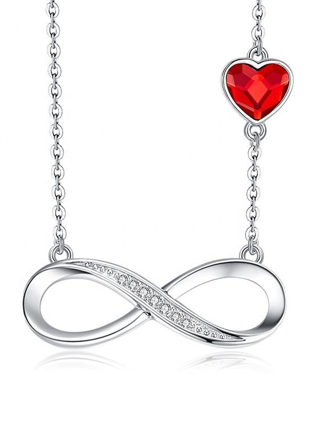 MYSTICFLAVIA Sterling Silver Rhodium Plated Crystal Studded Infinity Pendant With Chain