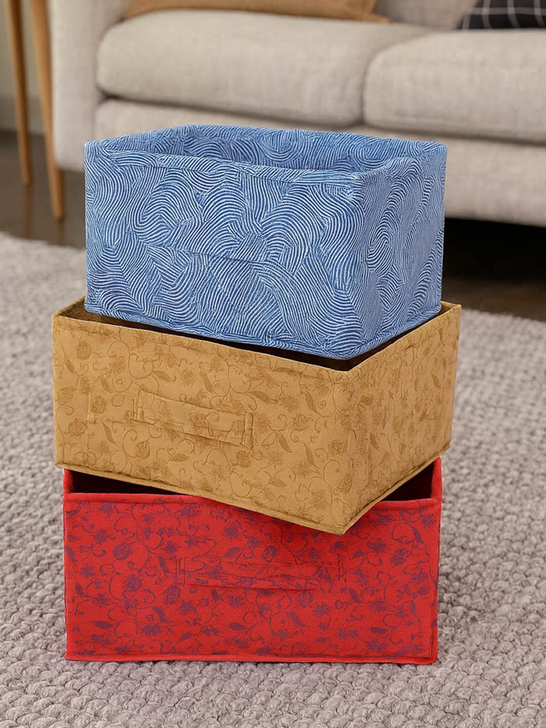 Kuber Industries Set Of 3 Laheriya Metalic Printed Closet Organizer Box With Handle