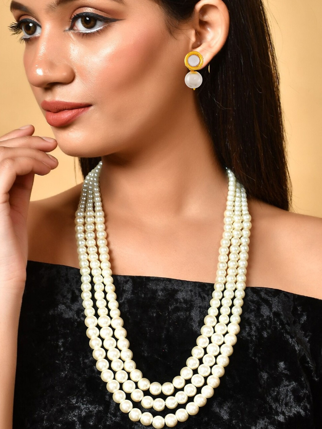 DressBerry Gold Plated Pearls Beaded layered Necklace Jewelry Set